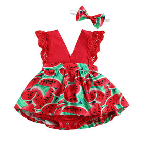 Newborn Baby Ruffled Sunflower Print Jumpsuit 2-Piece Headband Summer Dress 0-24 Months